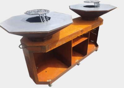 Double plancha en acier corten vue de derrière